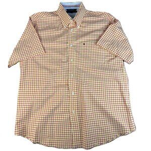 Tommy Hilfiger Mens Button Down Shirt L Yellow Red Plaid Check Cotton Casual